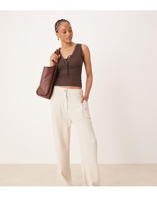 ASOS Natural Asos Design Tall Pleat Front Tapered Linen Blend Pants