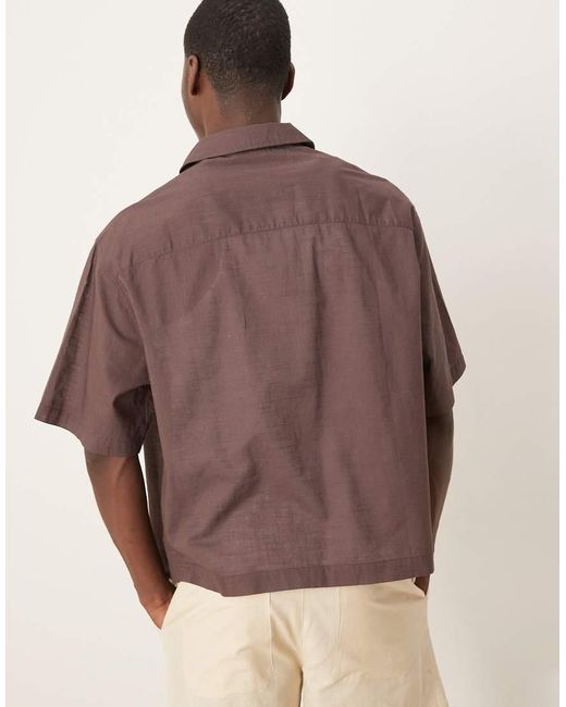 Camisa De Corte Cuadrado Extragrande Sin Cierres De Tejido Efecto Lino De ASOS de hombre de color Brown