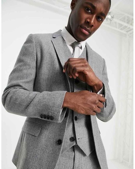 ASOS Gray Super Skinny Wool Mix Suit Jacket for men