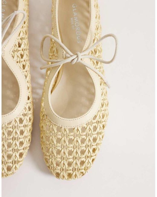 Glamorous Natural Woven Ballet Flats