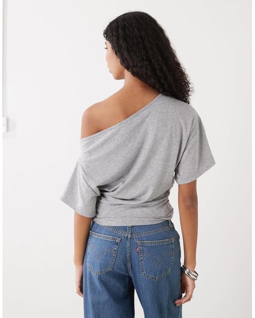 Collusion Blue Off Shoulder Drapey Top