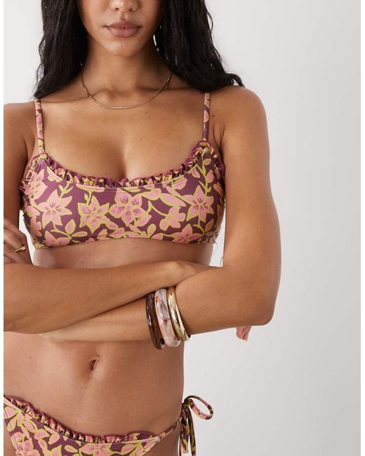Reclaimed Vintage Brown Bralette Bikini Top With Frill