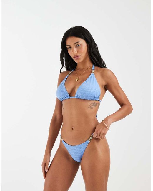 Wolf & Whistle Blue Textured Triangle Bikini Top
