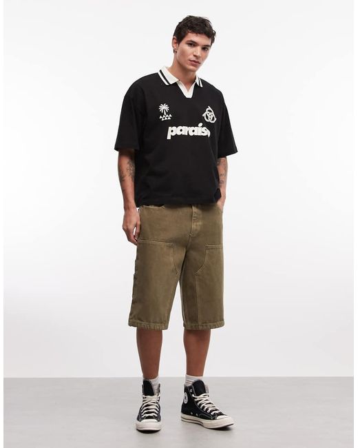 ASOS Black Boxy Oversized Polo With Soccer Graphics for men