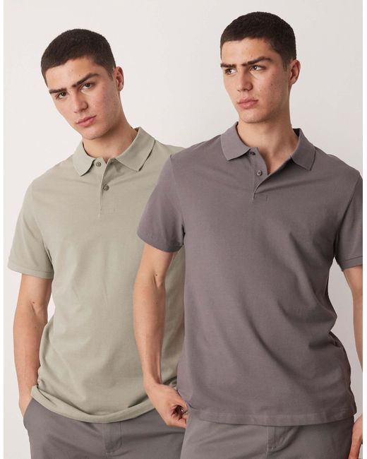 ASOS – 2er-pack polohemden aus pikee in Gray für Herren