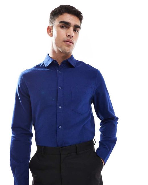 ASOS Blue Brushed Oxford Regular Shirt for men