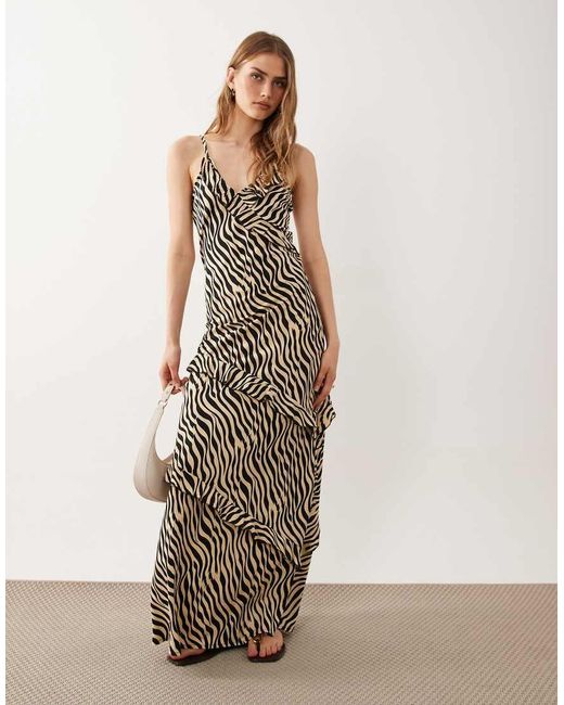 esmé studios Natural Esmee Strappy Maxi Beach Dress With Ruffle Detail