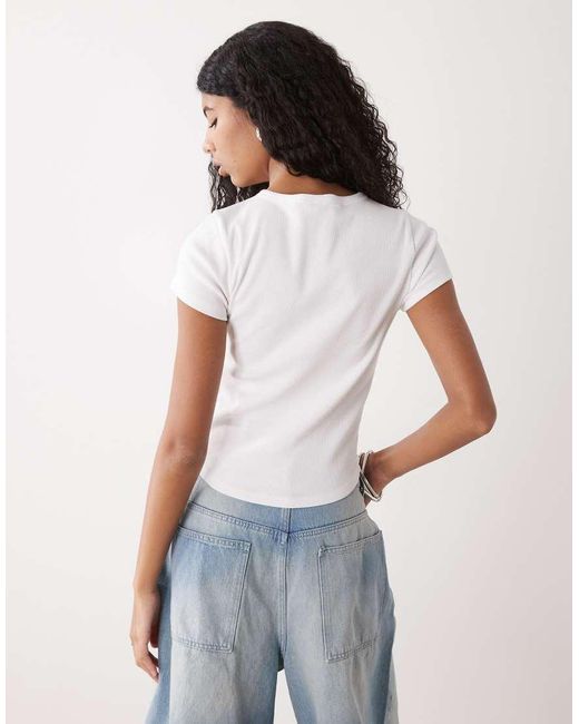 Collusion White Short Sleeve Rib Henley Top