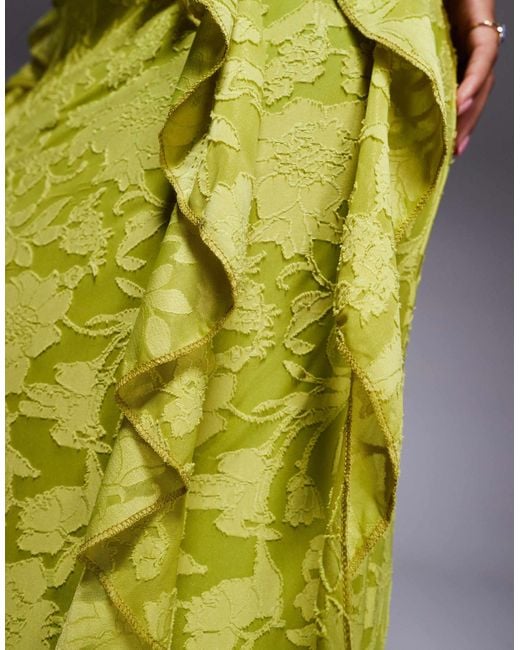 ASOS Yellow Devore Long Sleeve Ruffle Maxi Dress