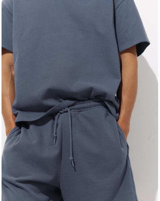 Pull&Bear Blue Textured Bermuda Sweatpants for men