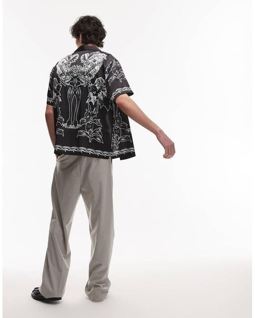 Topman Black Short Sleeve Border Print Shirt for men