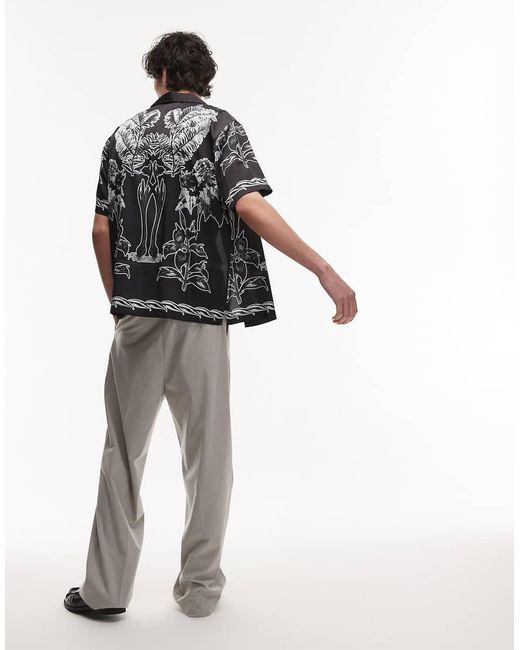 Topman Overhemd Met Korte Mouwen En Randen Met Print in het Black voor heren
