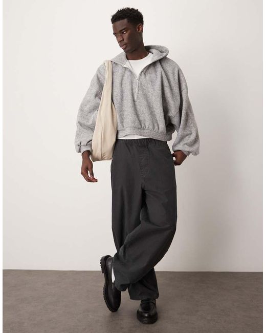 Sudadera Corta Ultragrande Con Capucha De Tejido Grueso Afelpado Cepillado De ASOS de hombre de color Gray