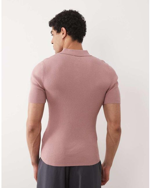 ASOS Red Essential Muscle-fit Fine-rib Knit Polo for men