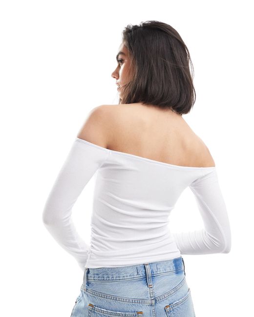 Cotton On White Cotton On Ribbed Off The Shoulder Top