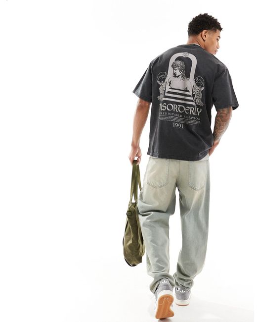 T-shirt avec imprimé disorderly au dos Pull&Bear pour homme en coloris Black