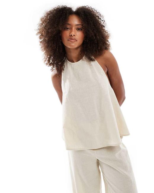 esmé studios White Esmee Exclusive High Neck Longline Linen Look Beach Top