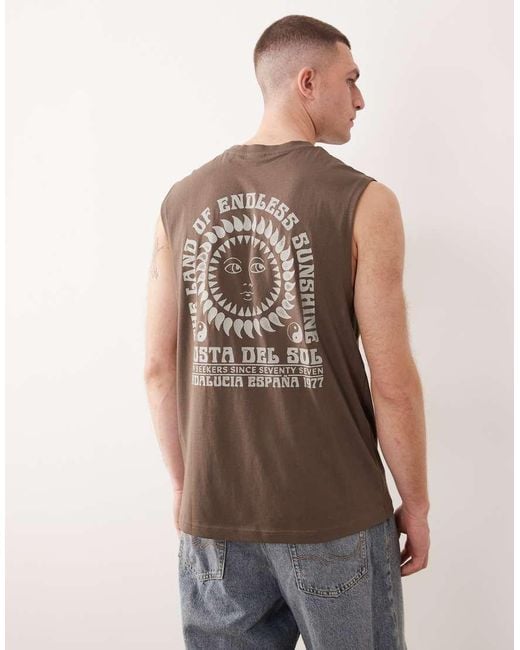 Only & Sons Brown Oversized Vest With Sun Back Print for men