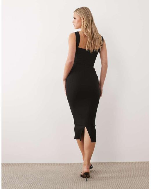 Vesper Petite Black Bengaline Square Neck Mesh Panel Dress
