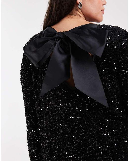 ONLY Black Sequin Back Detail Bow Mini Dress