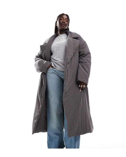 Abrigo Largo Acolchado De Corte Depurado De Asos Design Curve ASOS de color Gray