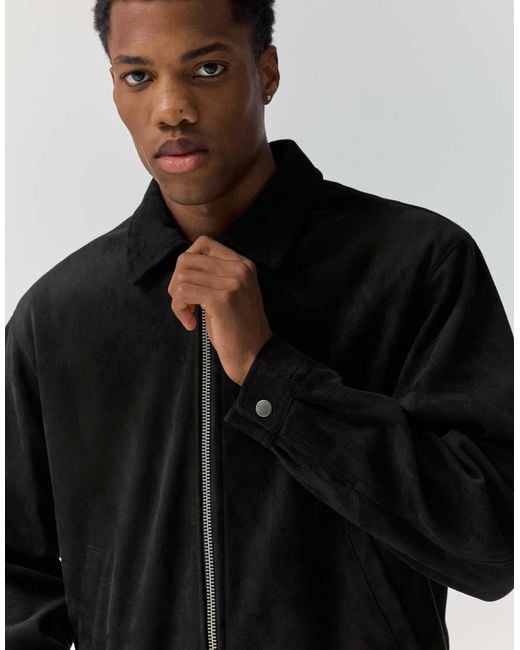 Pull&Bear Black Faux Suede Jacket for men