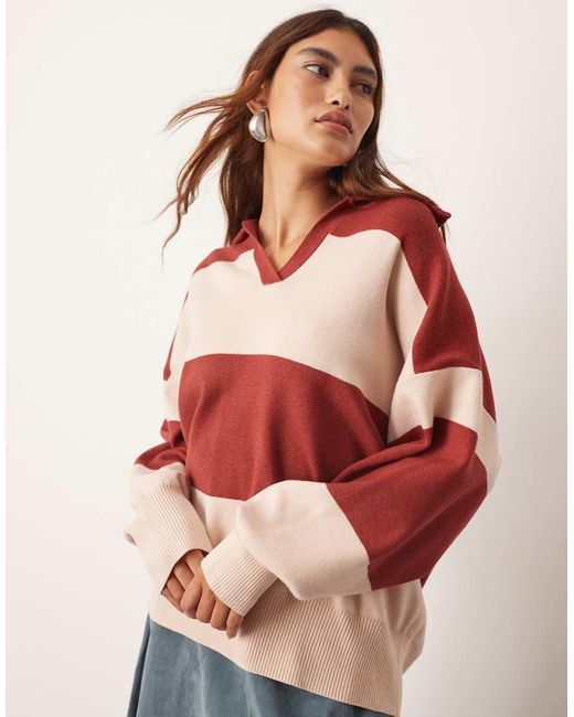 ARRANGE Compact Gebreide Gestreepte Oversized Trui Met Kraagje in het Red