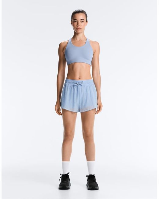 Oysho Blue Technical Mid Rise 2-In-1 Check Shorts