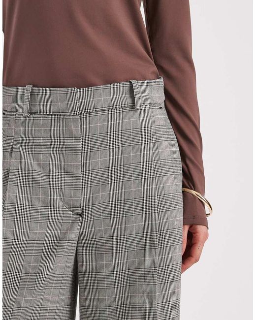 Monki Gray High Waist Wide Leg Trousers With Front Pleat