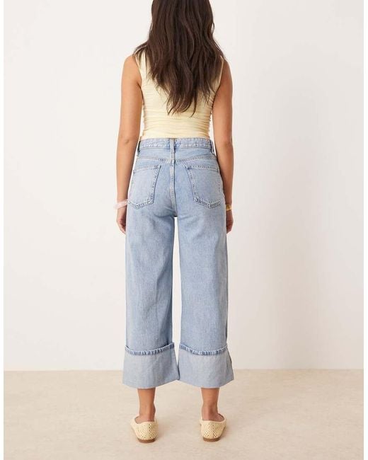 Mango Blue Pleat Front Turn Up Jean