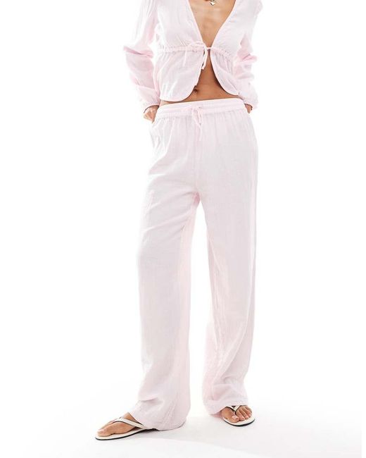 Pieces White Crinkle Cotton Wide Leg Trouser Co-ord