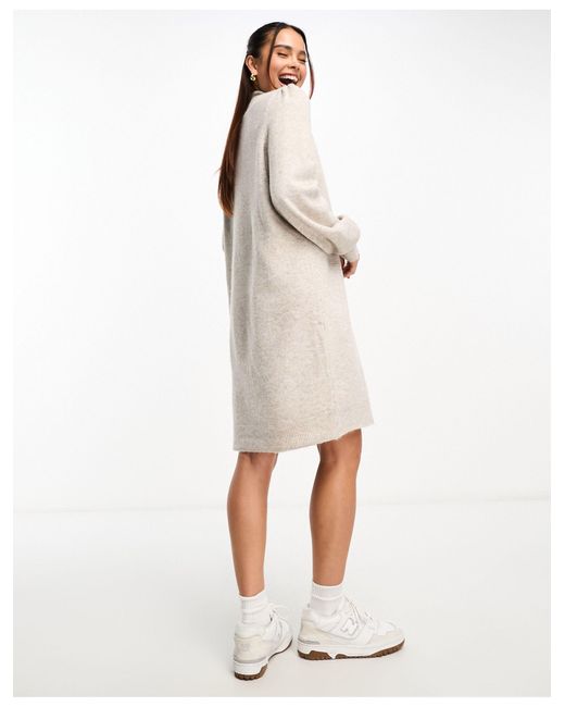 Jdy White Puff Sleeve Knitted Mini Jumper Dress