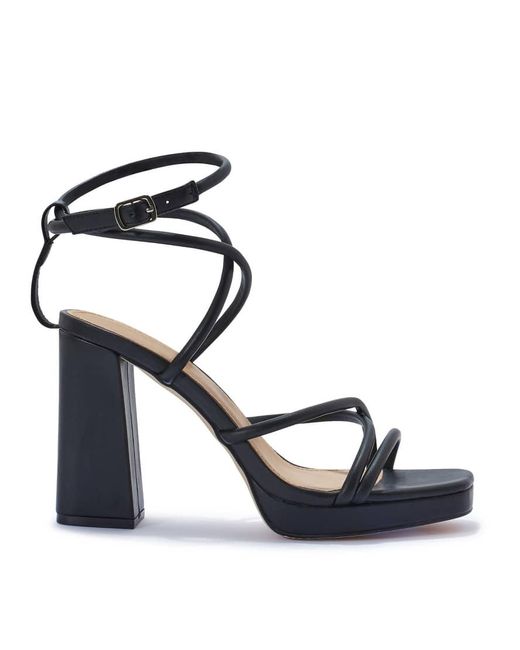 SEQWL Blue Block Heeled Strappy Sandals With Buckle Strap