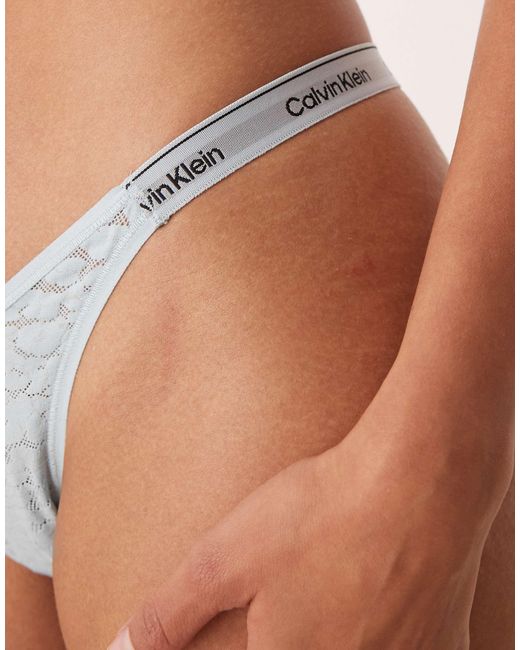 Calvin Klein Blue Modern Lace Dipped Thong
