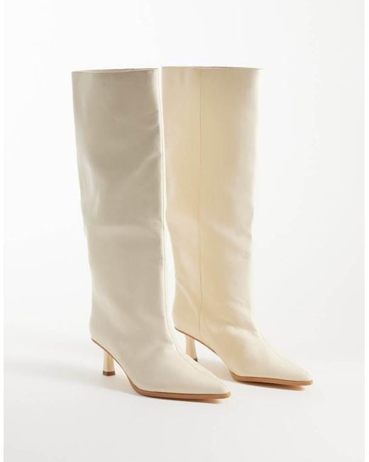 Public Desire White Lola Kitten Heel Knee Boots