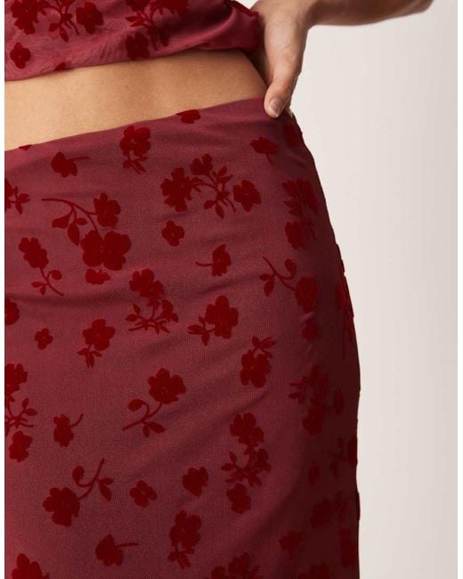 ASOS Red Flocked Mesh Low Rise Maxi Skirt