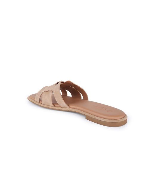 OFF THE HOOK Brown Heath Suede Leather Slip On Flat Sandals