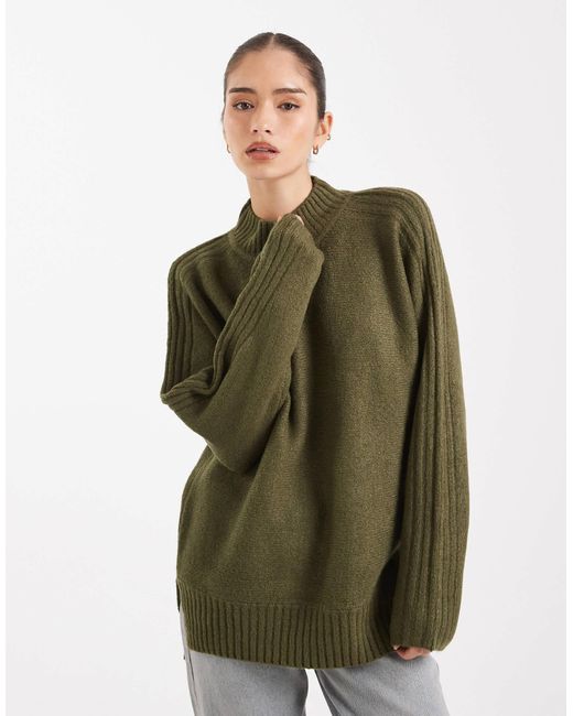 Threadbare Green – hochgeschlossener oversize-pullover