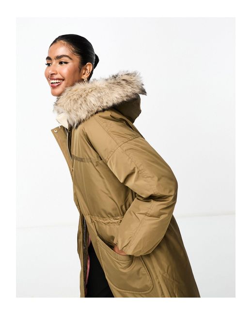 River Island White Parka Coat With Faux Fur Collar