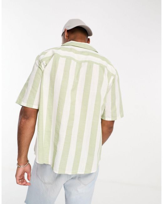 Only & Sons White Oversized Revere Collar Stripe Shirt for men