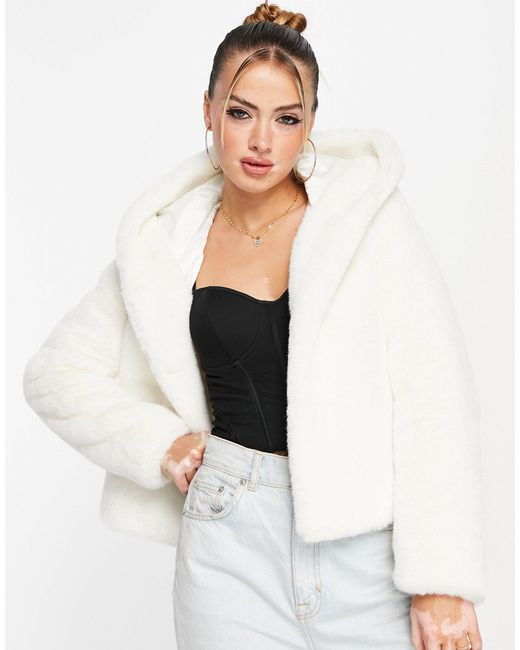 EVER NEW Hooded Faux Fur Coat in White | Lyst