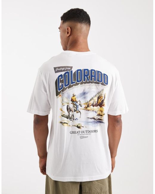 Only & Sons White Oversized Fit T-Shirt With Colorado Back Print for men