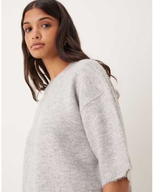 Gina Tricot White Relaxed Fit Knitted Wool Alpaca Short Sleeve Top