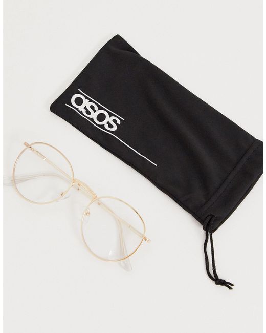 ASOS – runde modebrille aus -metall mit transparenten gläsern in Natural für Herren