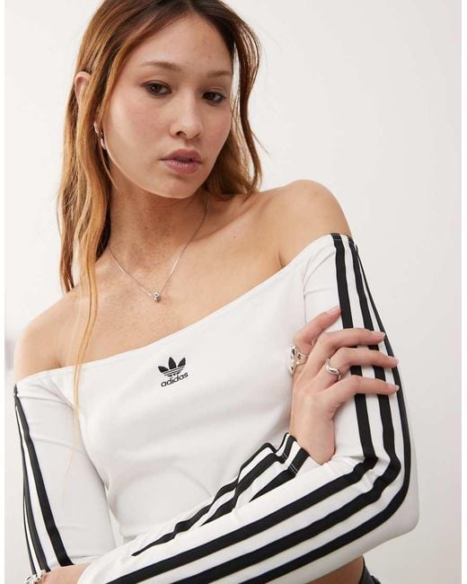 Adidas Originals Natural Adicolor Off Shoulder Long Sleeve Tee