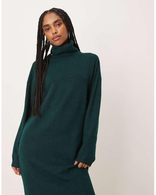 Vila Blue Roll Neck Knitted Midi Dress