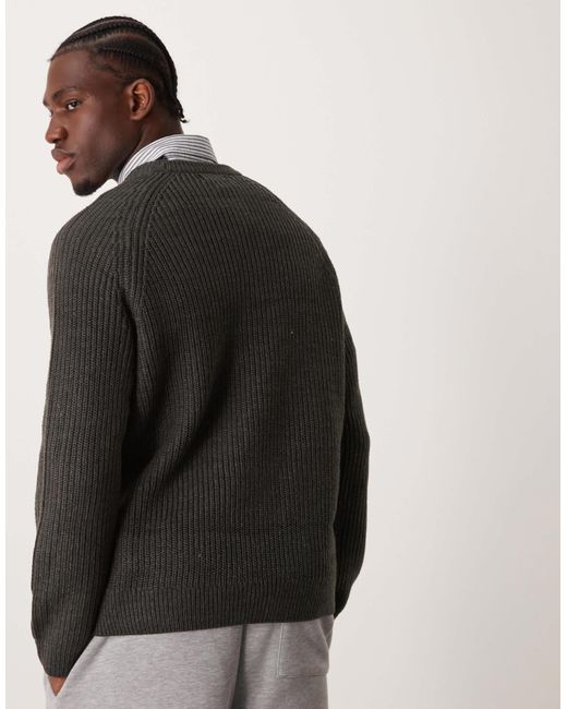 New Look Black Fisherman Crew Neck Jumper for men