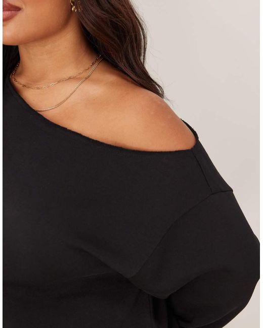 ASOS Black Asos Design Curve Off Shoulder Brushback Sweatshirt