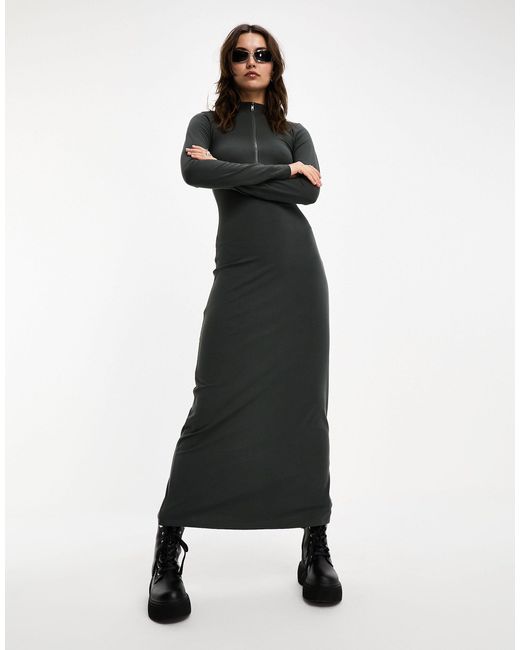 Collusion Black Long Sleeve Zip Mock Neck Maxi Dress
