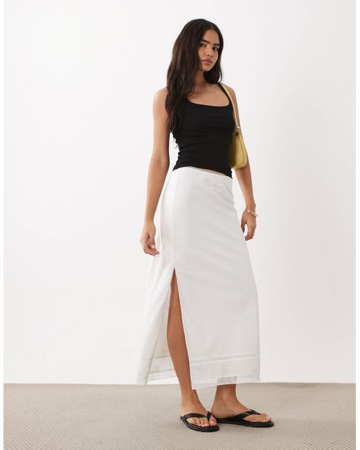 Mango Women's White Linen Mix Maxi Skirt